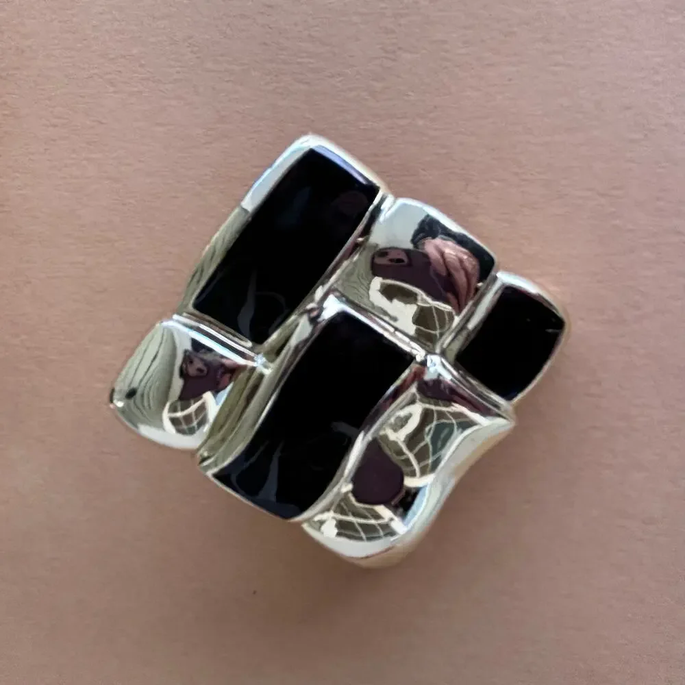 Vintage 80's Black & Gold Oversized Large Square Pierced Earrings. - Picture 3 of 6